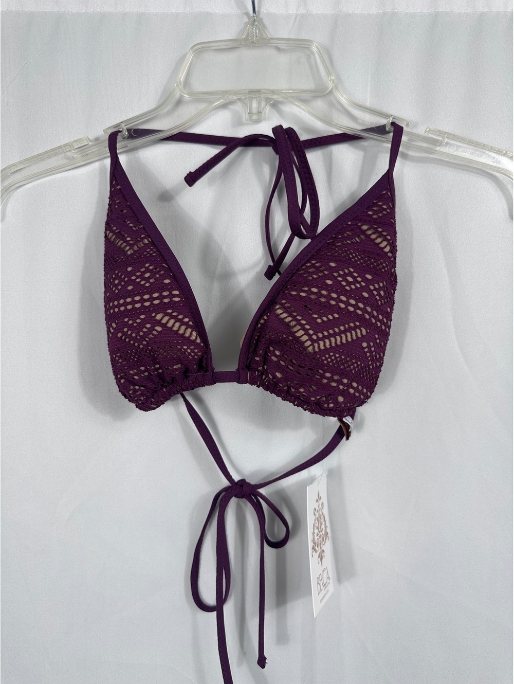 Becca Purple Crochet Triangle Bikini Top with Removable Cups Medium
